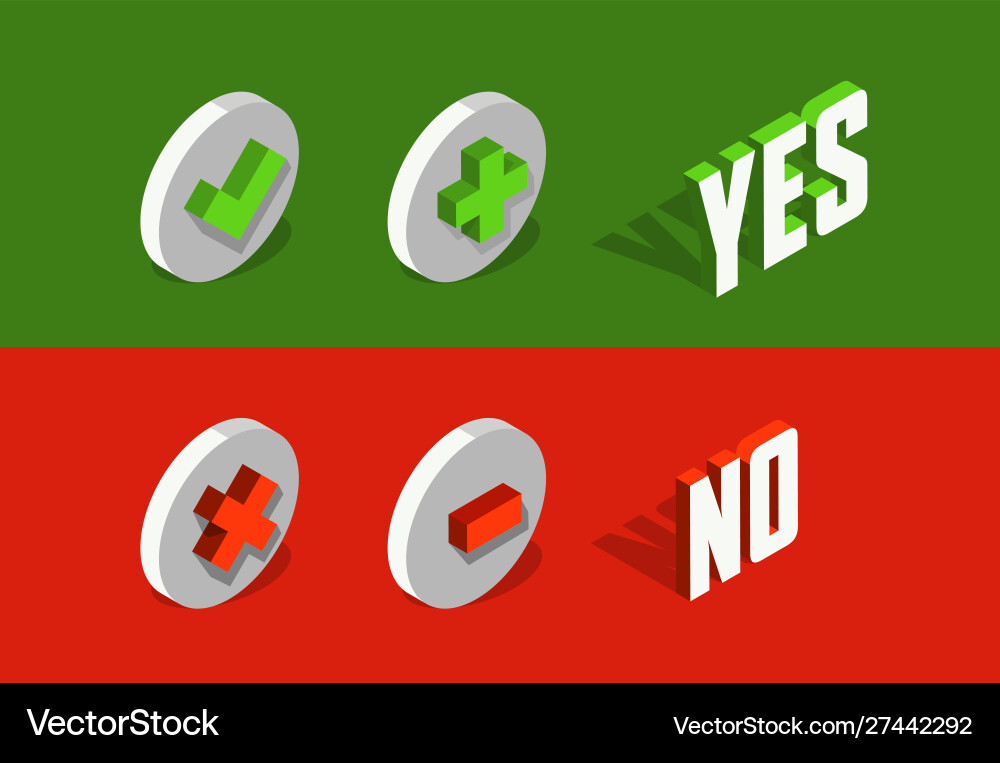 Check add and delete remove mark 3d isometric Check add and delete remove mark 3d isometric vector image