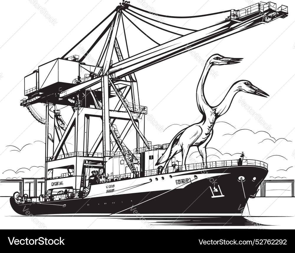 Dockside dynamics crane loading to cargo ship Vector Image