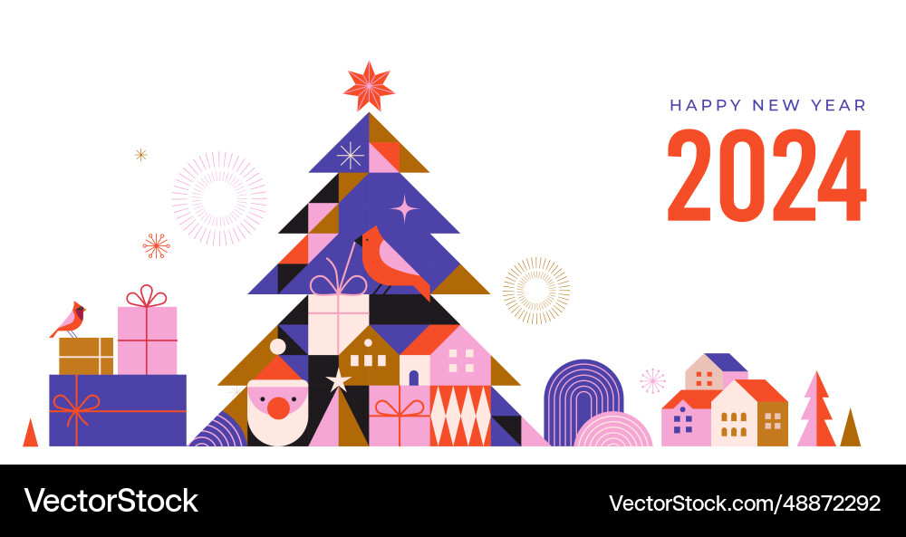 Happy new year 2024 christmas tree in modern Happy new year 2024 christmas tree in modern vector image