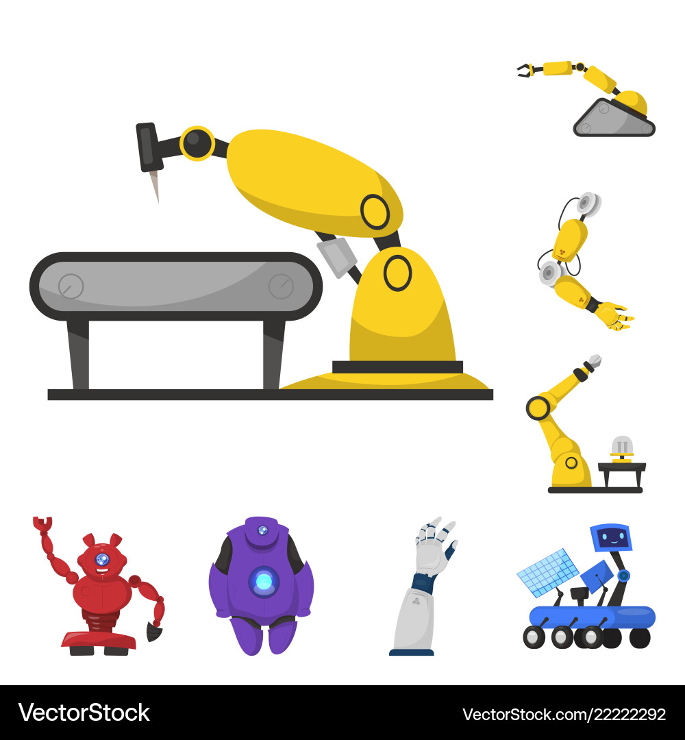Isolated object of robot and factory sign set Vector Image