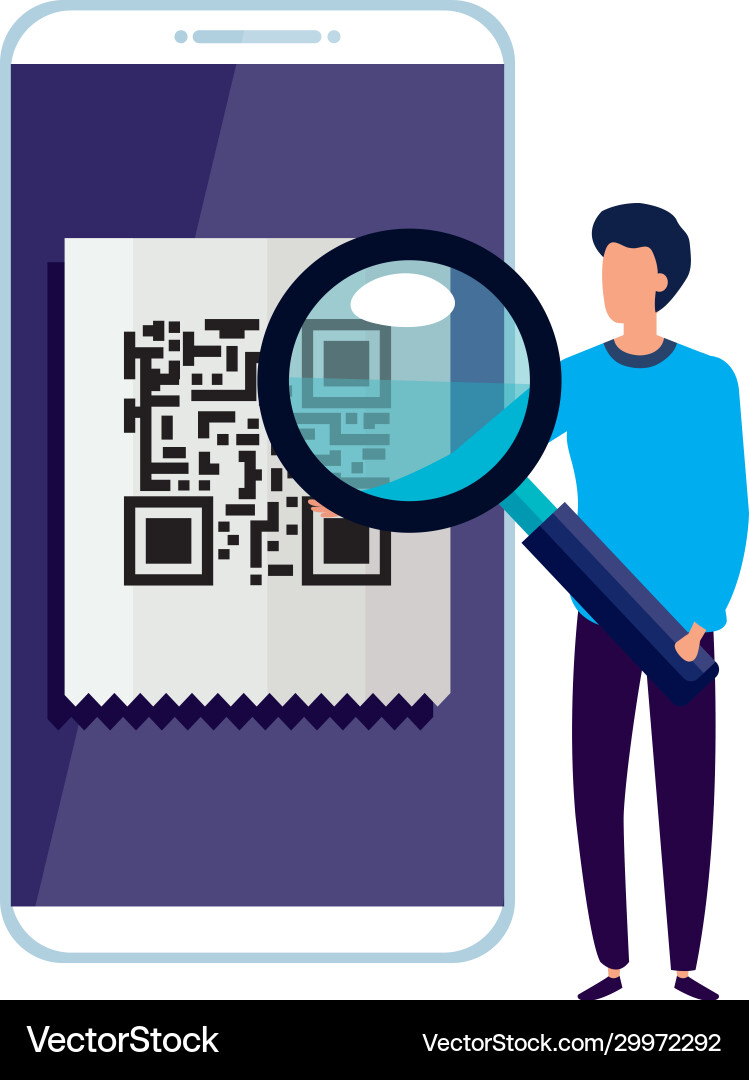 Scan code qr in smartphone with businessman Scan code qr in smartphone with businessman Vector Image