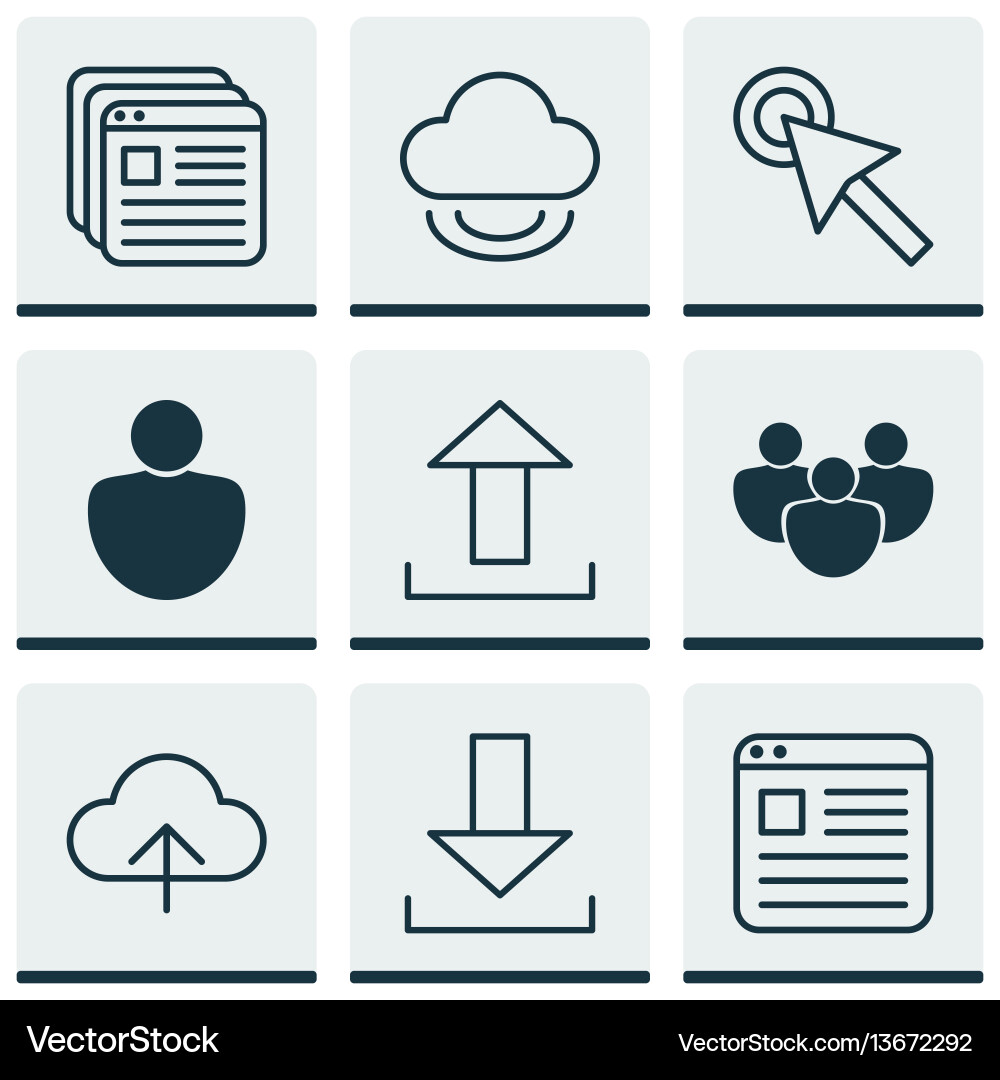 Set of 9 online connection icons includes cursor Set of 9 online connection icons includes cursor vector image