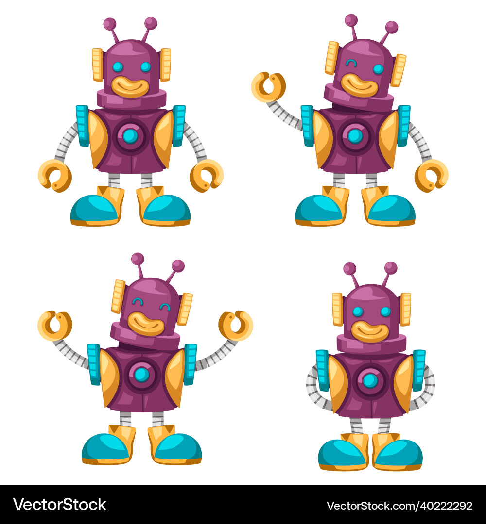 Set of android character robot cartoon style Set of android character robot cartoon style vector image