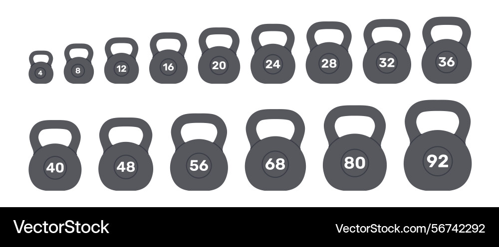 Set of kettlebells different sizes and weights Vector Image