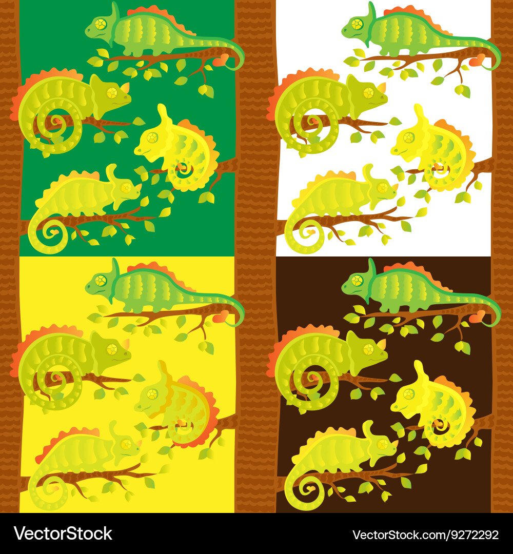 Set of seamless pattern with chameleons vector image