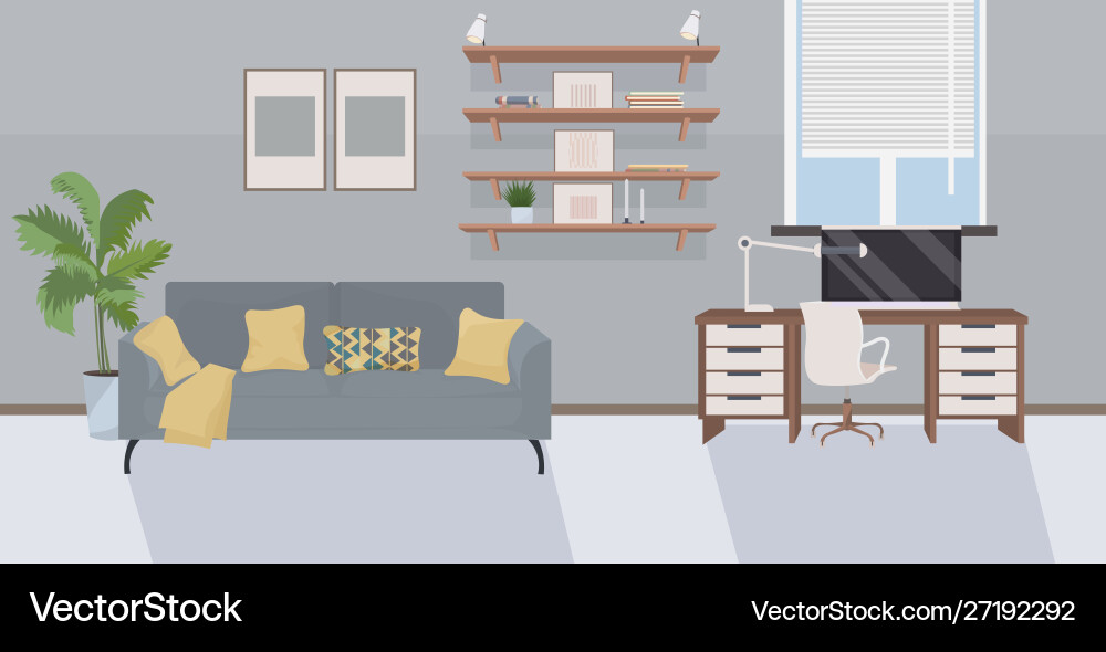 Stylish workplace with computer at home empty Stylish workplace with computer at home empty vector image