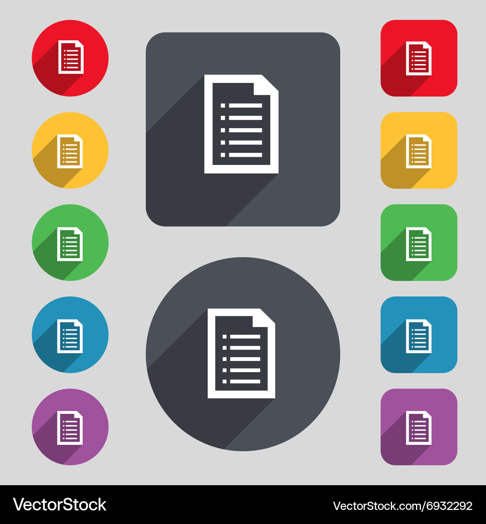 Text file icon sign a set of 12 colored buttons vector image