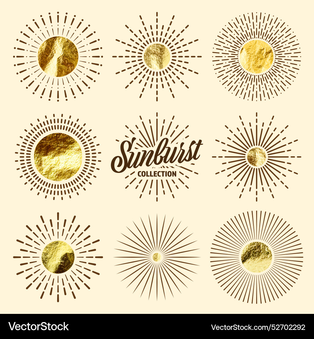 Vintage Sonnenburst Sonnenuntergang Balken Goldfolie glänzend Vintage Sonnenburst Sonnenuntergang Balken Goldfolie glänzend vektorbild