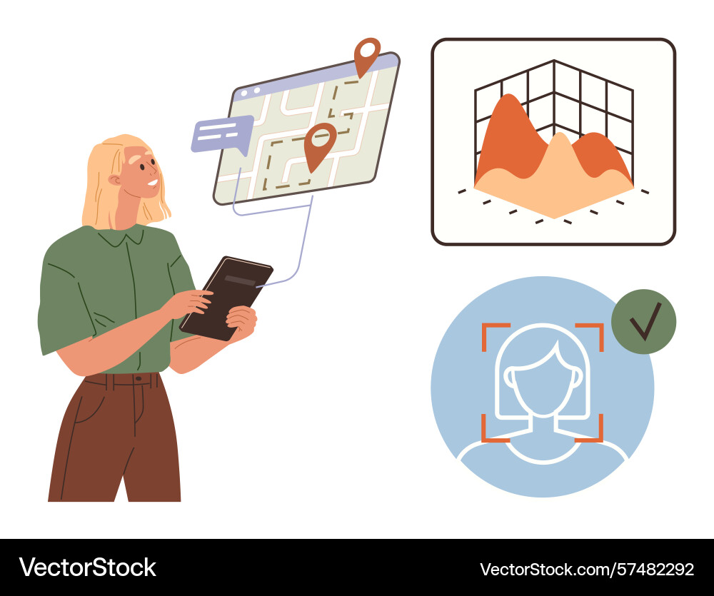 Woman using tablet with map navigation data vector image