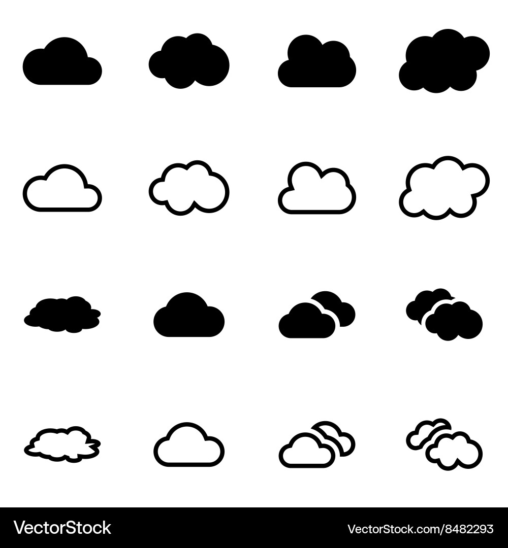 Black cloud icon set Royalty Free Vector Image