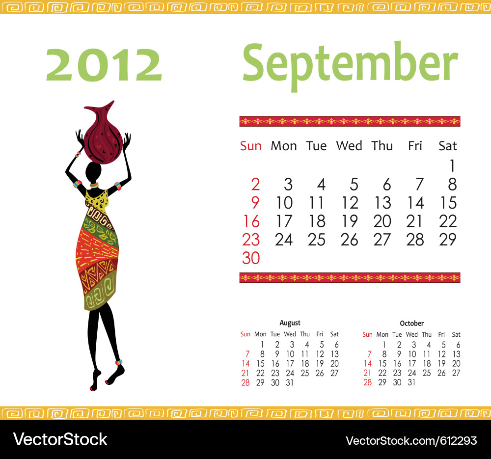 Calendar for 2012 with an african woman Vector Image