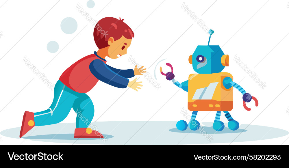 Child and robot playful interaction in a modern Vector Image