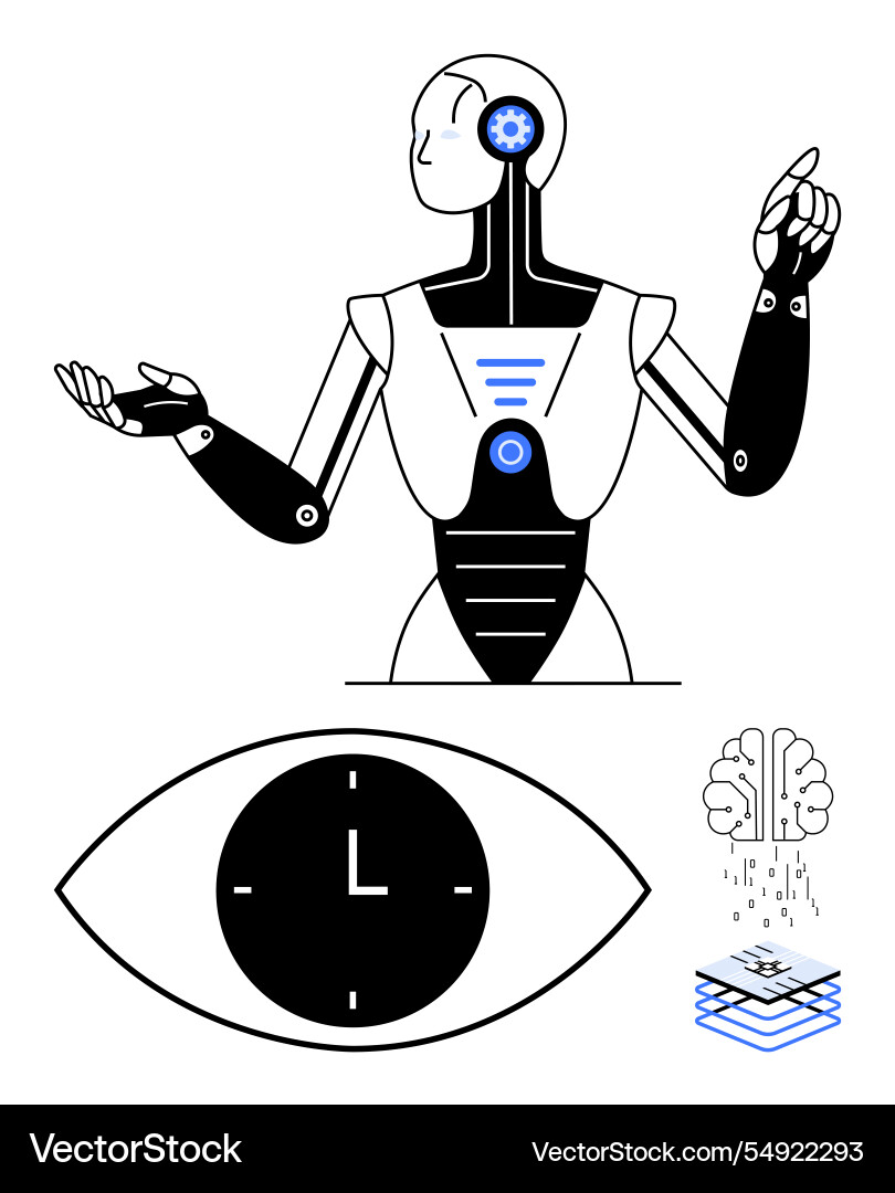 Futuristic ai robot with gears and digital symbols Futuristic ai robot with gears and digital symbols vector image