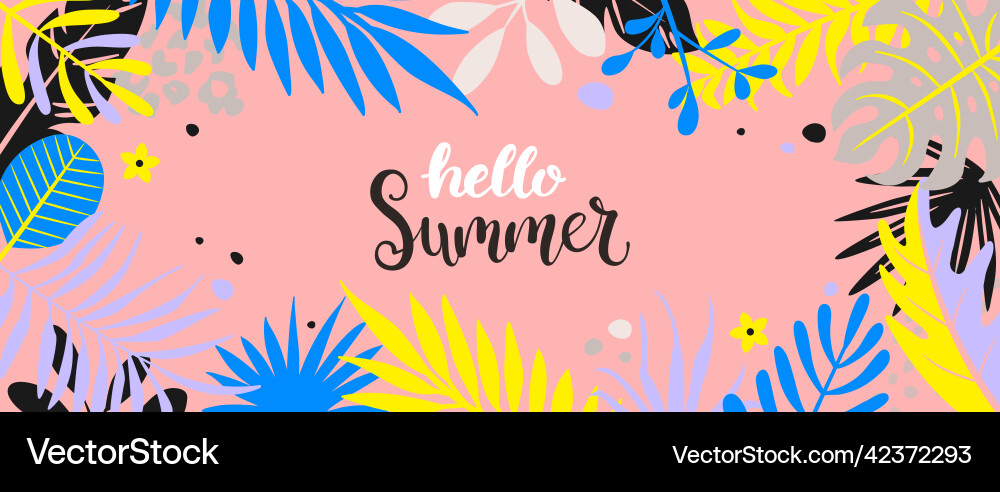Hello summer 2022 in tropical leaves banner Hello summer 2022 in tropical leaves banner vector image