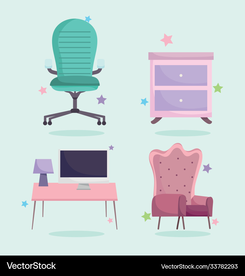 Home Büro Arbeitsplatz Sessel Schubladen Computer Home Büro Arbeitsplatz Sessel Schubladen Computer vektorbild