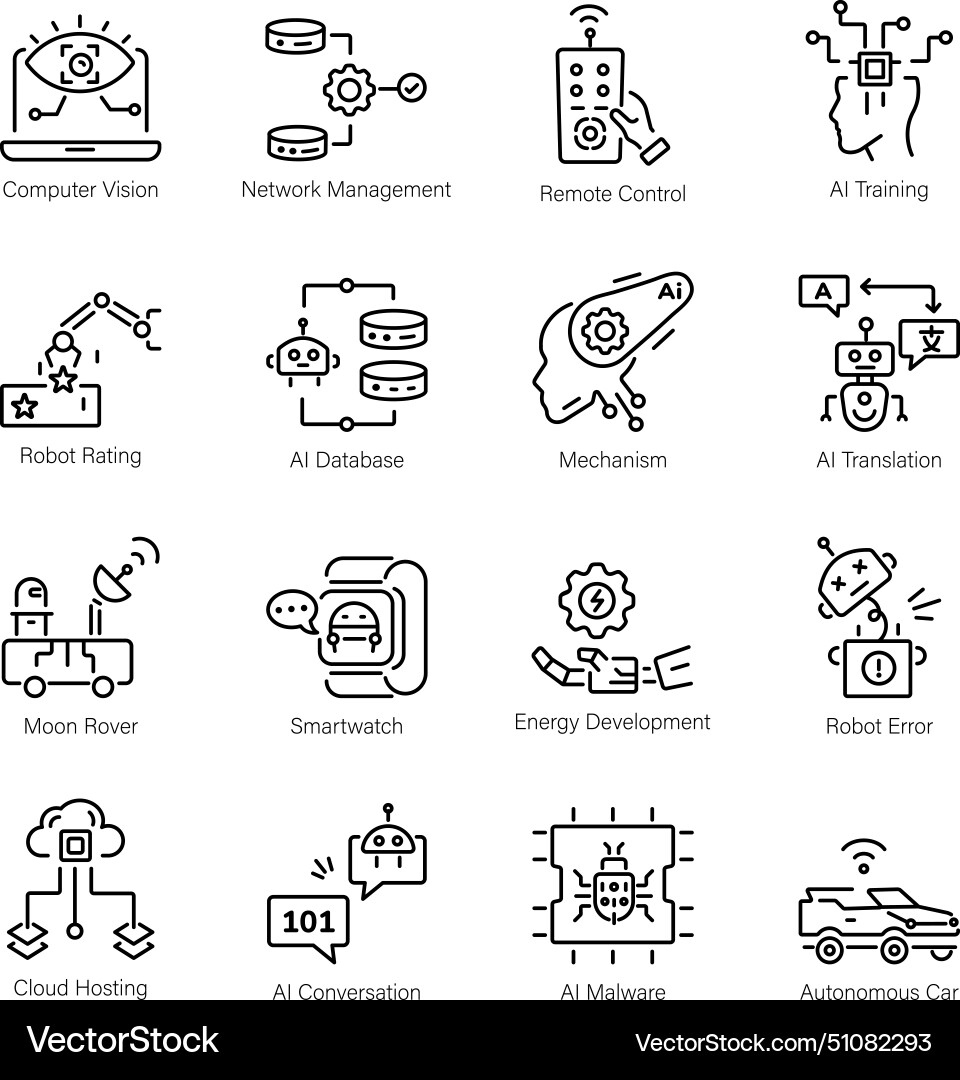 Pack of 16 automated technology linear icons vector image