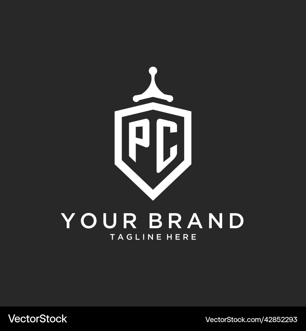 Pc monogram logo initial with shield guard shape Pc monogram logo initial with shield guard shape Vector Image