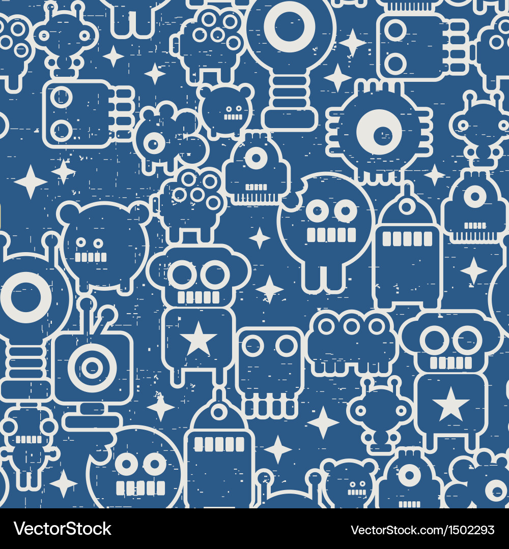 Retro Nano Robots Seamless Texture vector image