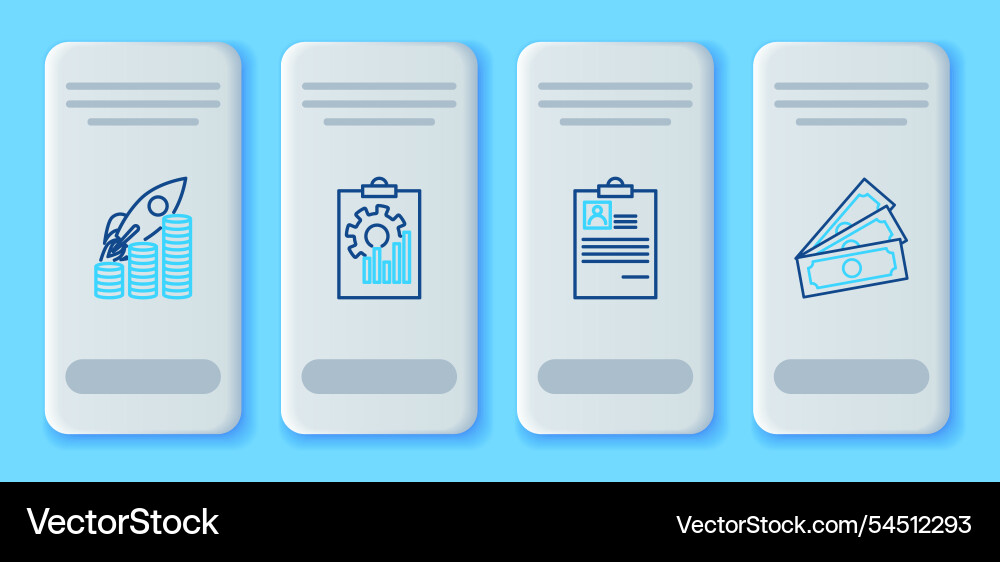 Set line clipboard with graph chart resume rocket Vector Image
