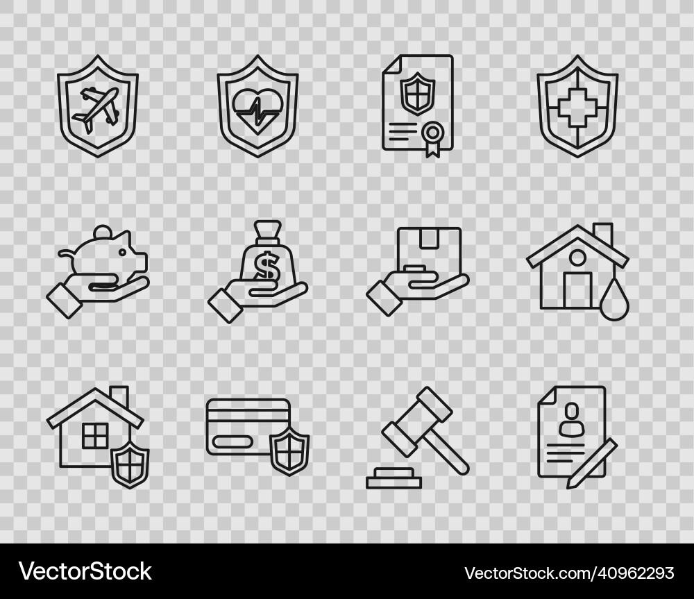 Set line house with shield document contract Set line house with shield document contract vector image