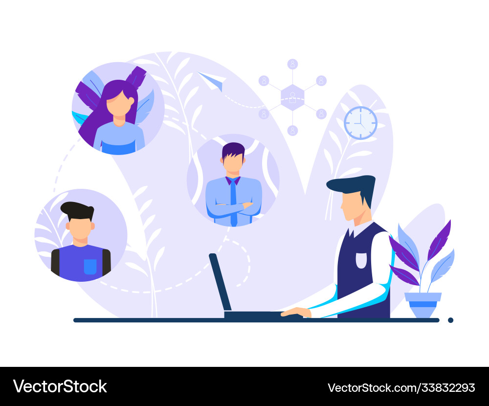 Workers use computers for collective virtual Vector Image
