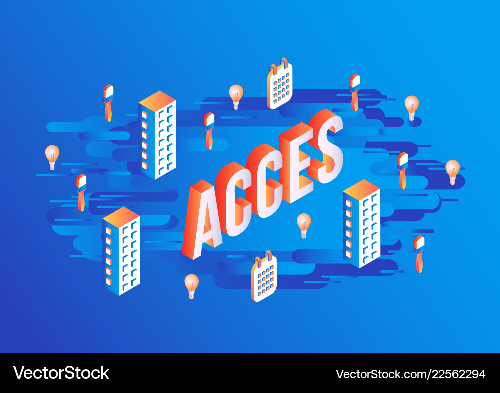 Access gradient isometric text design on abstract vector image