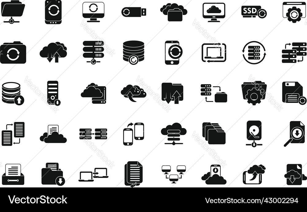 Backups icons set simple recovery data Backups icons set simple recovery data vector image