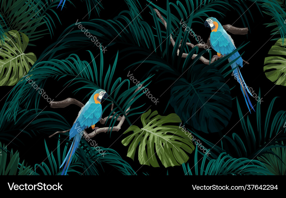 Dark tropical seamless pattern with exotic Dark tropical seamless pattern with exotic Vector Image