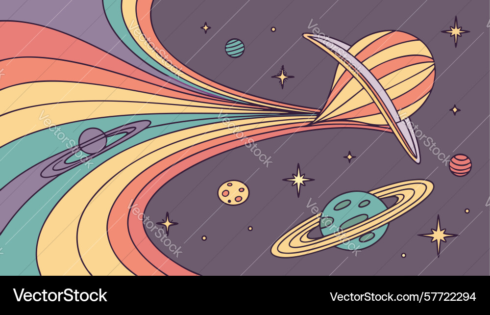 Dynamic abstract space scene with planets Vector Image