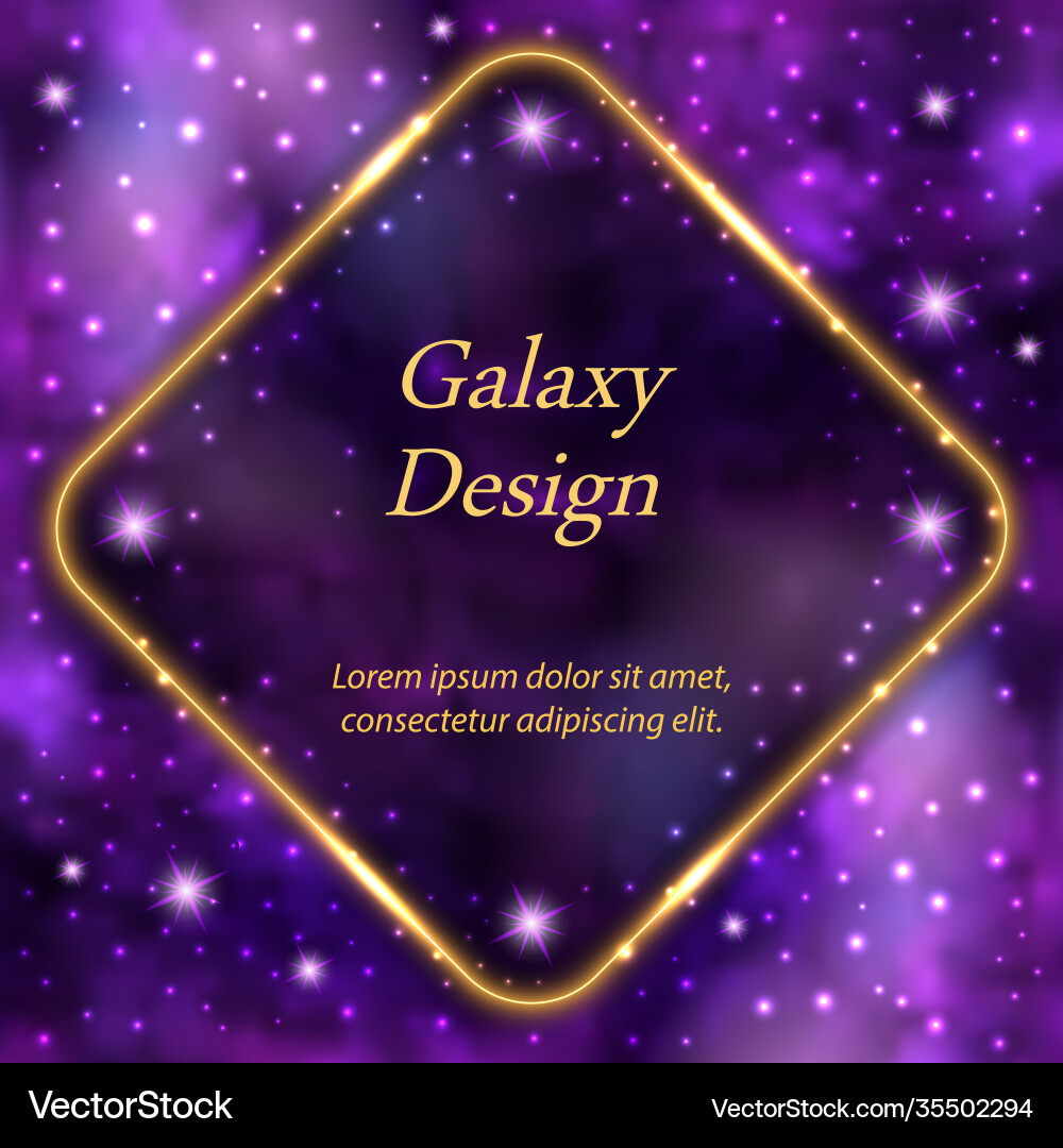 Golden glowing frame on galaxy space background Vector Image