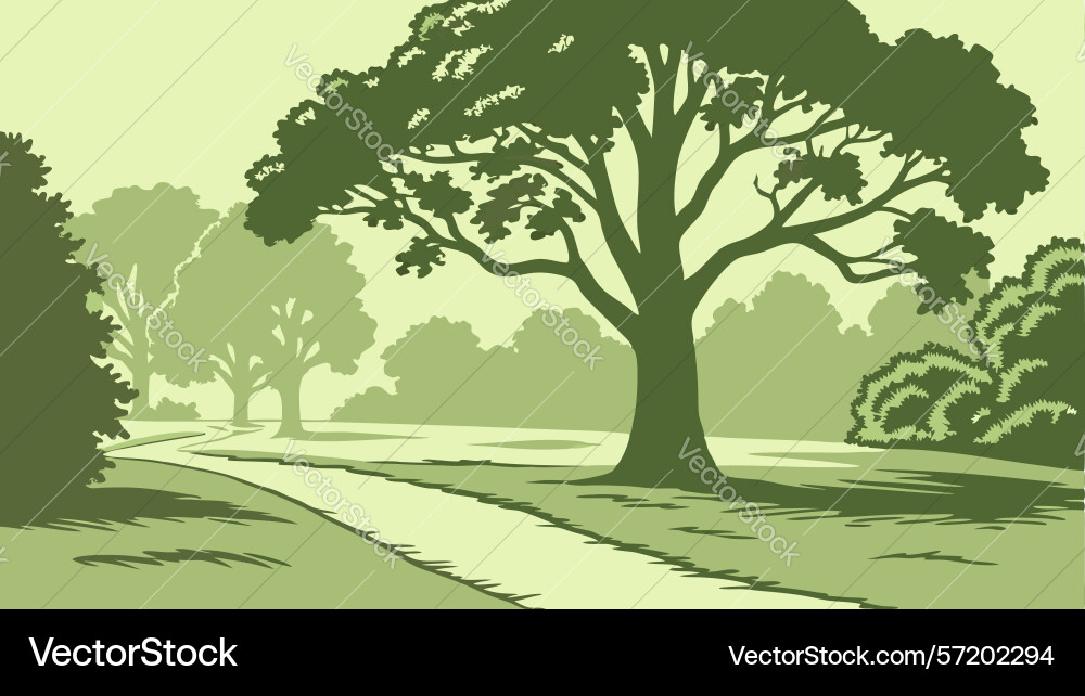 Lone tree on a winding path through serene Vector Image