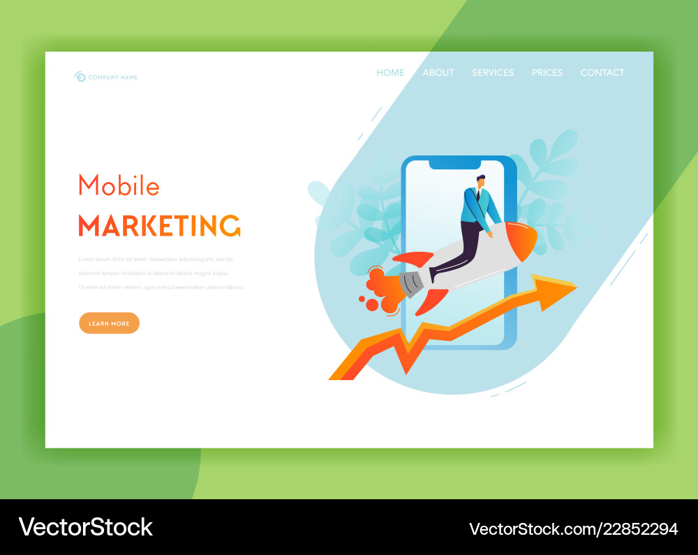 Mobile marketing landing page template startup Mobile marketing landing page template startup vector image