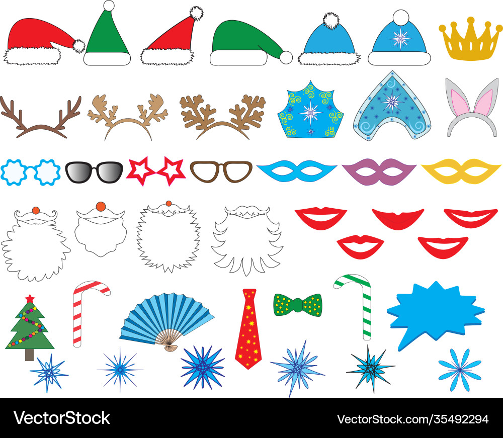Neue Jahr Party Set Brille Hut Lippen Bart Geweih Neue Jahr Party Set Brille Hut Lippen Bart Geweih vektorbild