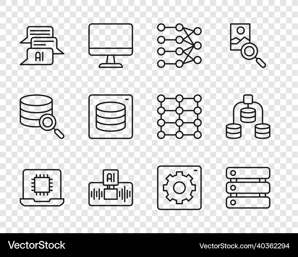 Set line processor cpu server data neural Set line processor cpu server data neural vector image