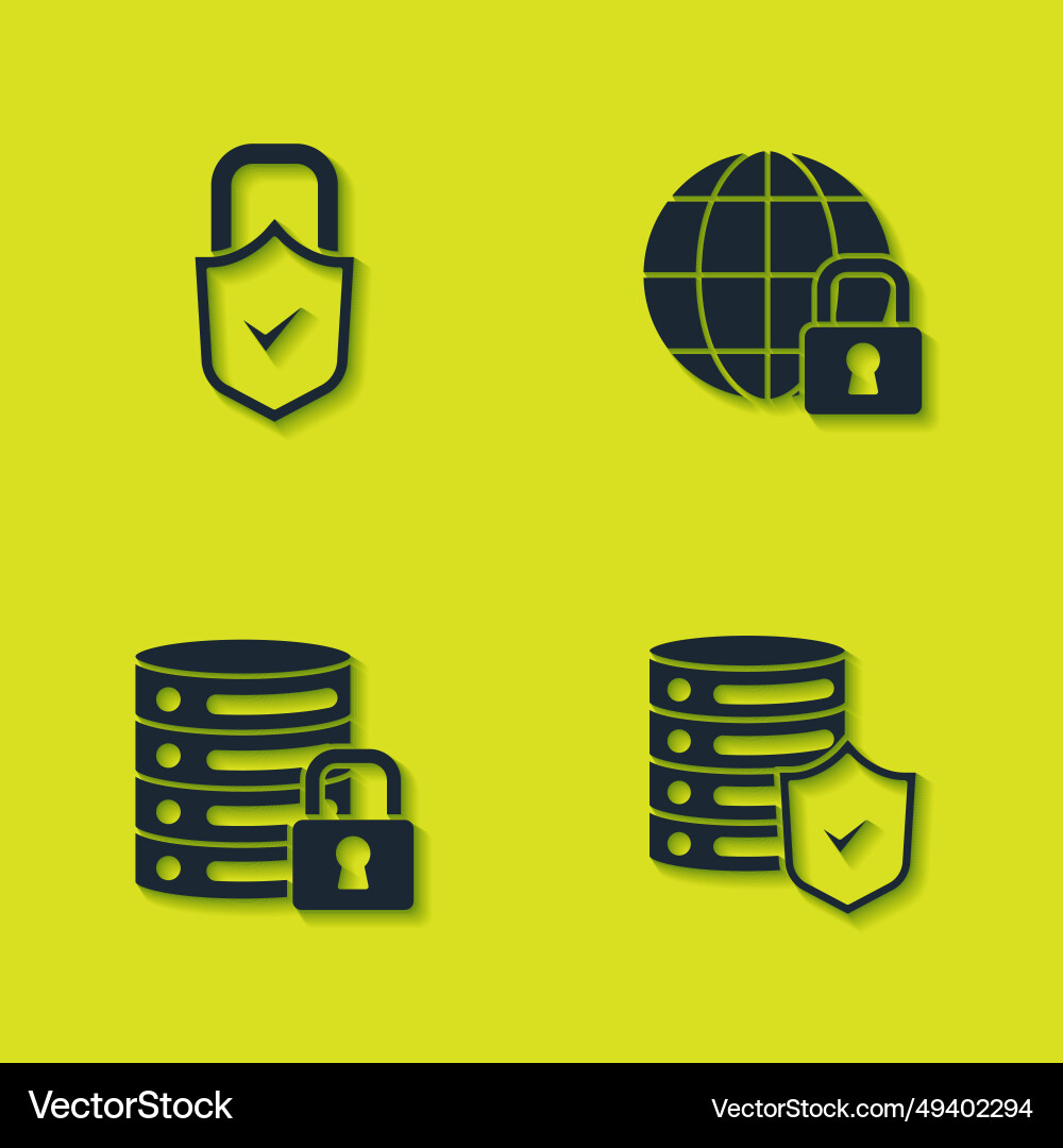 Set lock and check mark server with shield Set lock and check mark server with shield Vector Image