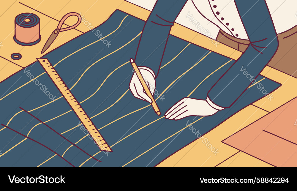 Tailor precisely measuring fabric for custom Vector Image