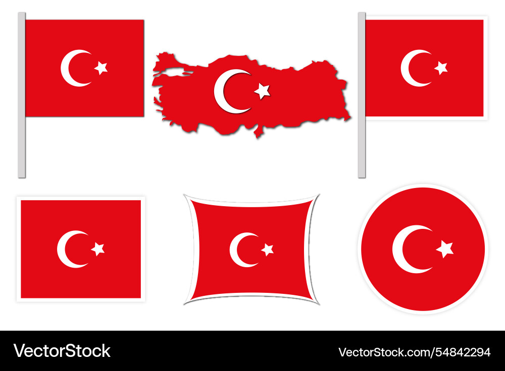 Turkey flags on many objects Turkey flags on many objects Vector Image