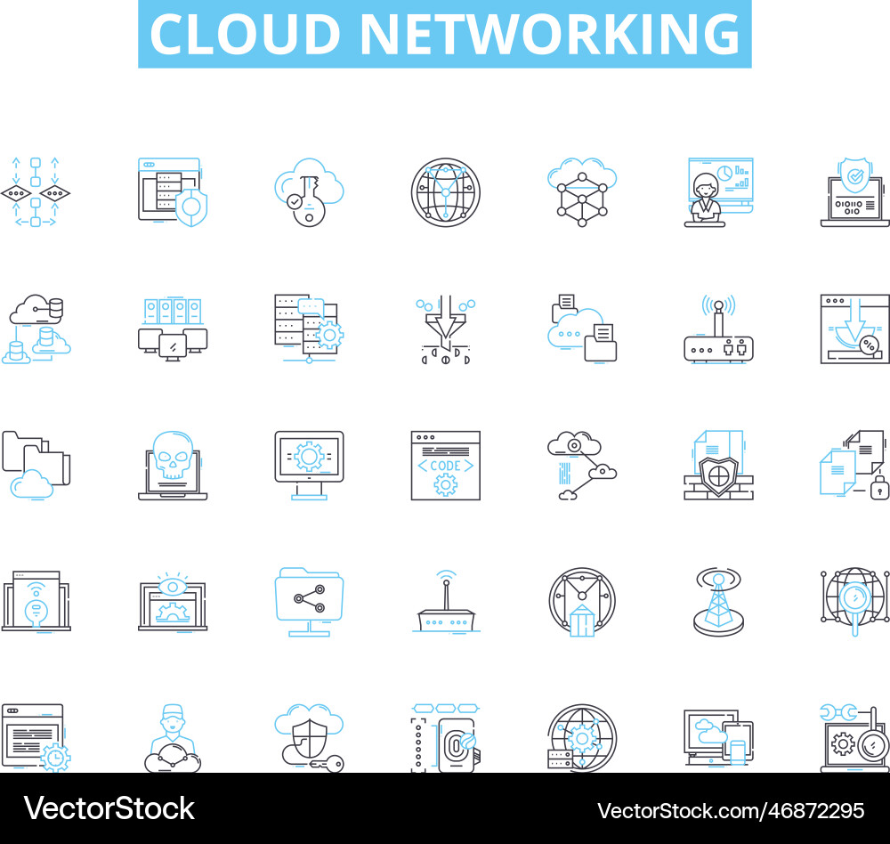 Cloud-Netzwerk lineare Icons setzen Virtualisierung Cloud-Netzwerk lineare Icons setzen Virtualisierung Vektorbild