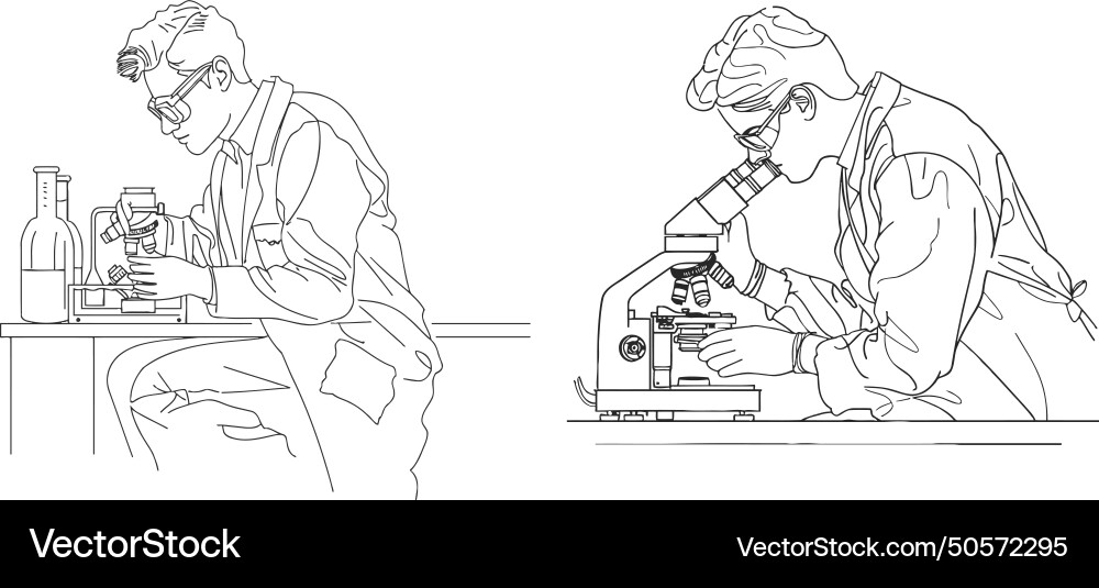 Continuous one line drawing scientist doing some Continuous one line drawing scientist doing some vector image