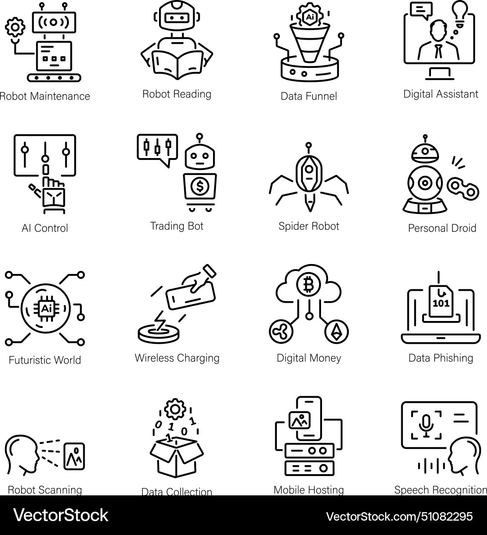 Modern pack of ai and robot technology linear icon Vector Image