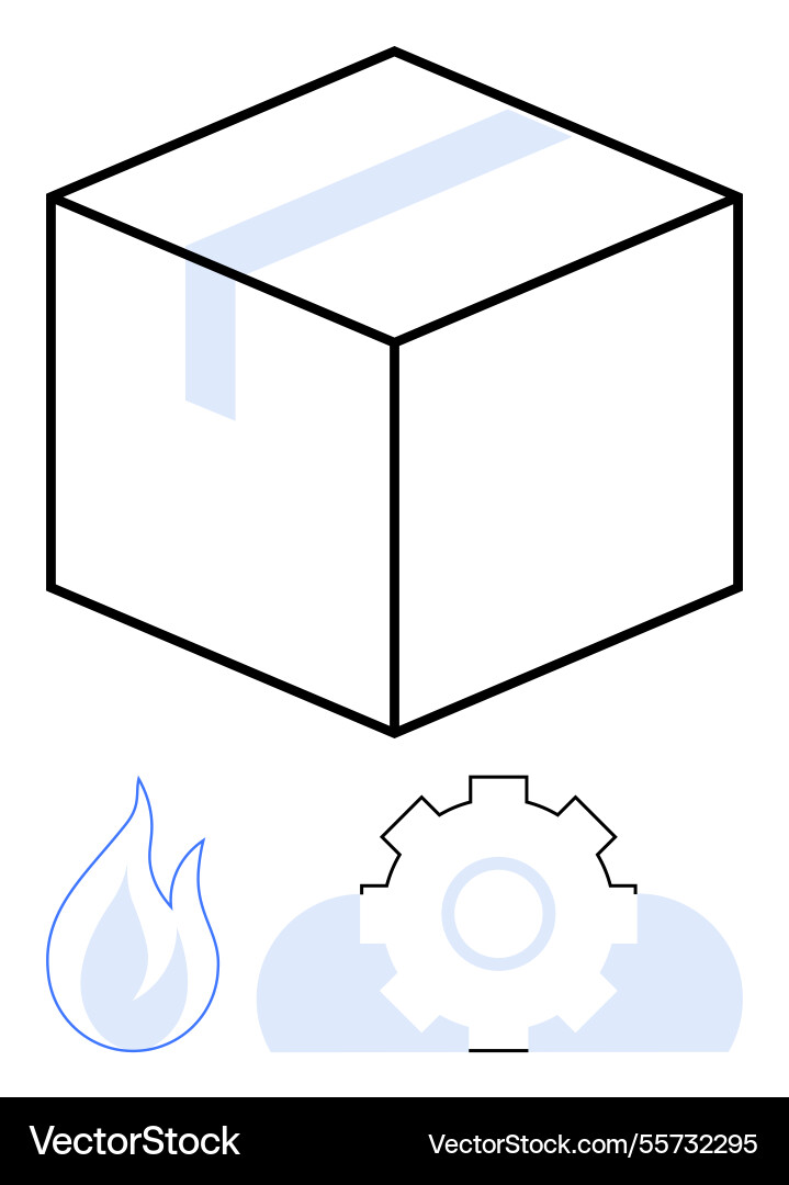 Package box with tape surrounded by flame gear Vector Image