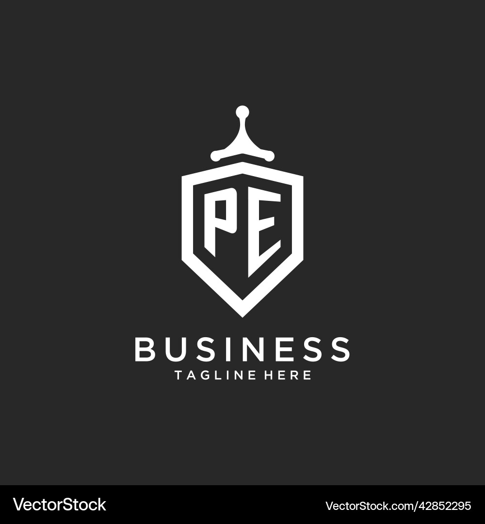 Pe monogram logo initial with shield guard shape Vector Image