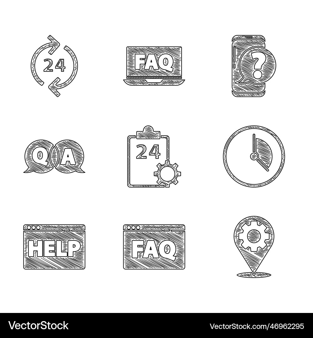 Set checklist with 24 hours service browser faq Set checklist with 24 hours service browser faq vector image