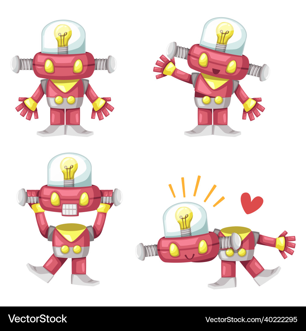 Set of android character robot cartoon style Set of android character robot cartoon style Vector Image