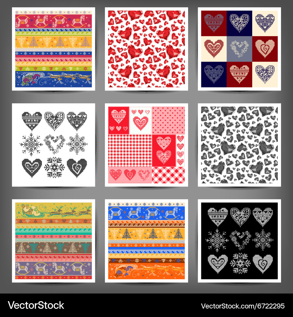 Set seamless patterns of hearts and squares vector image
