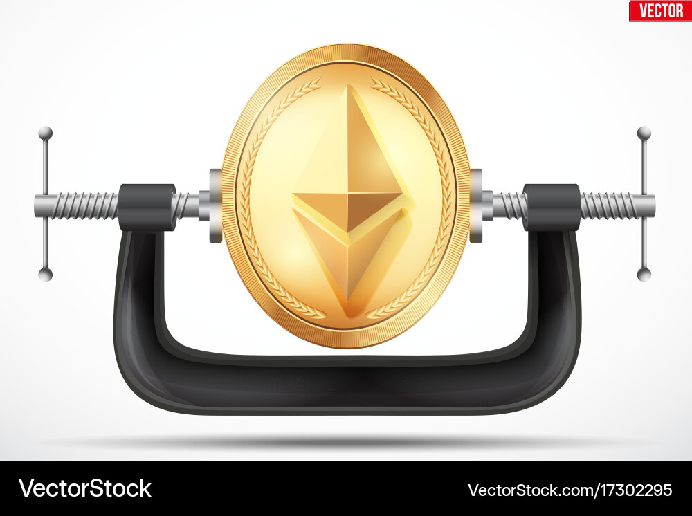 Symbol of ethereum being squeezed in a vice vector image