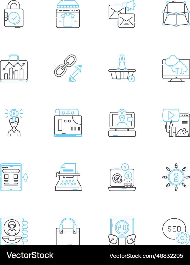 Technological teamwork linear icons set Technological teamwork linear icons set Vector Image
