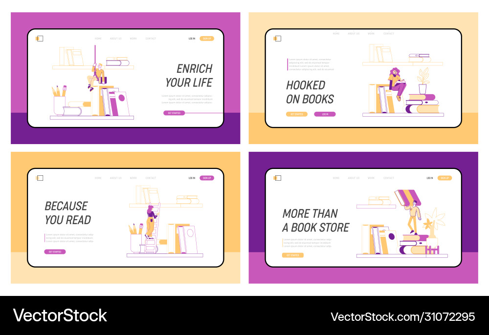 Tiny characters on shelf with huge books landing Tiny characters on shelf with huge books landing vector image
