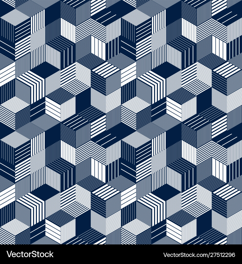 3d cubes seamless pattern background lined vector image