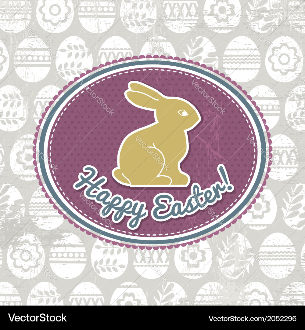 Background with easter eggs label and rabbit vector image
